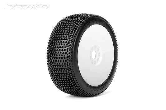 Cerchioni Jetko Block in super morbidi 1:8 Buggy pre-incollati bianchi Revo (2)